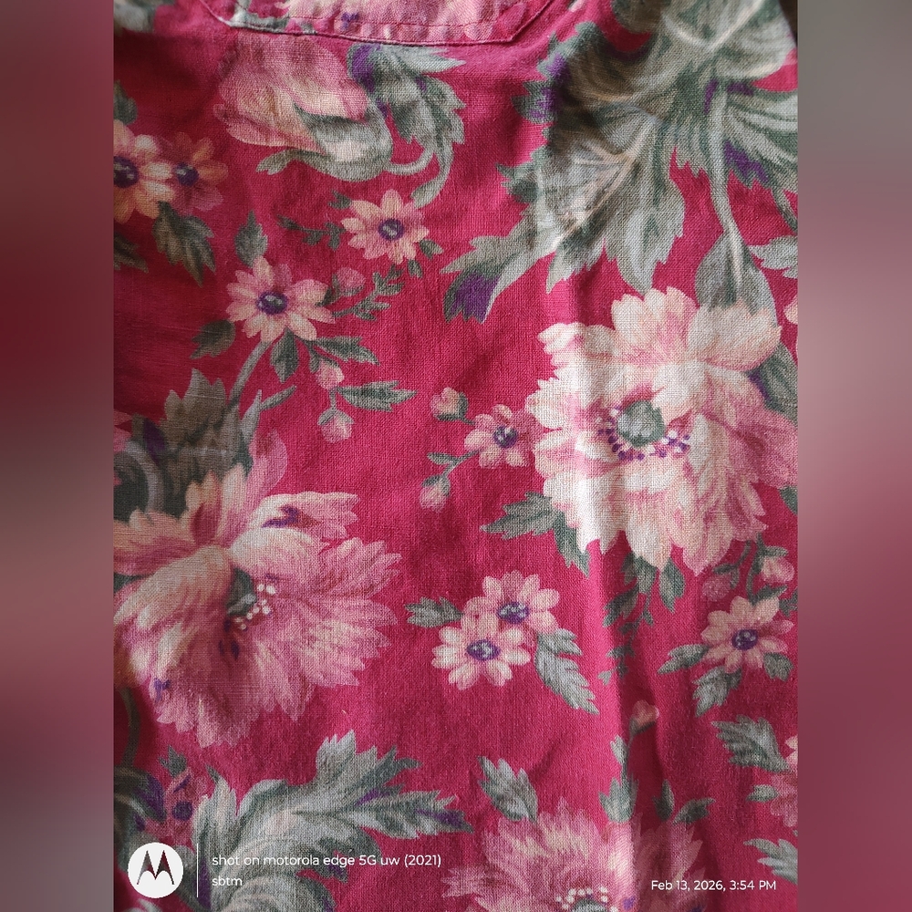 Lauren Ralph Lauren Floral Red Short Sleeve Shirt Linen Medium - Picture 5 of 5